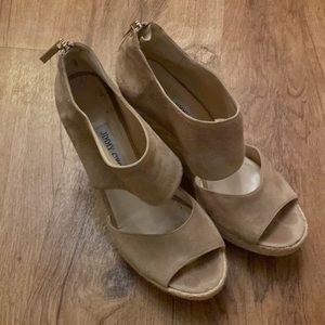 Jimmy Choo neutral wedge heels with platform.